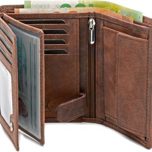 Fa.Volmer ® Leather Wallet Made of Genuine Buffalo Leather. Large Wallet for Men and Women. TÜV Tested RFID Protection in Brown and Black. Grey (iron). Portrait